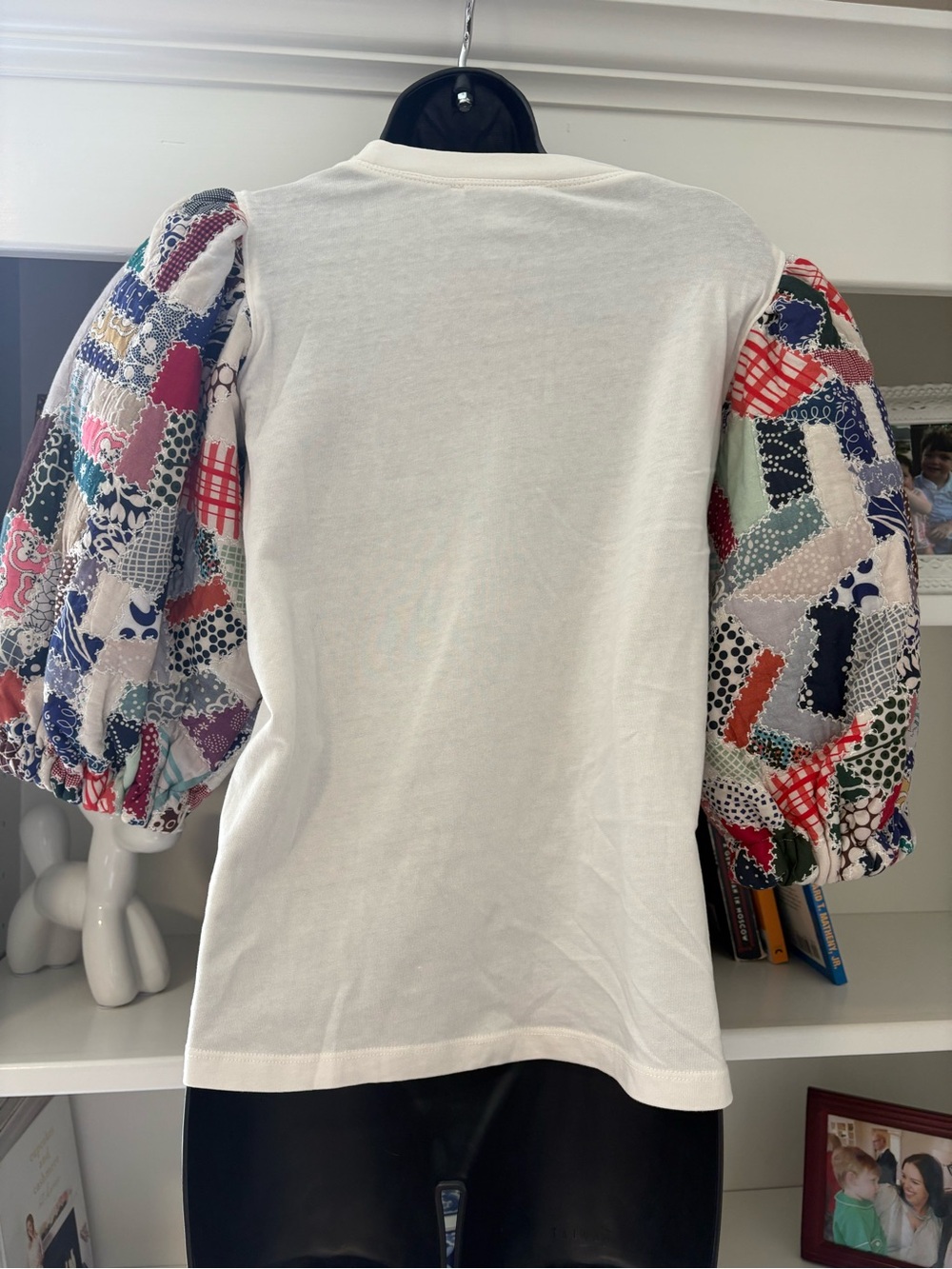 Sea New York White Tee with Multicolor Patchwork Puff Sleeves - Picture 3 of 4